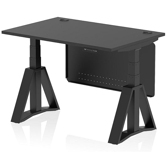 Air Modesty 1200mm Height Adjustable Cable Port Desk, Black Leg with Piste Foot and Modesty Panel, Black Easy2Order : HA03669
