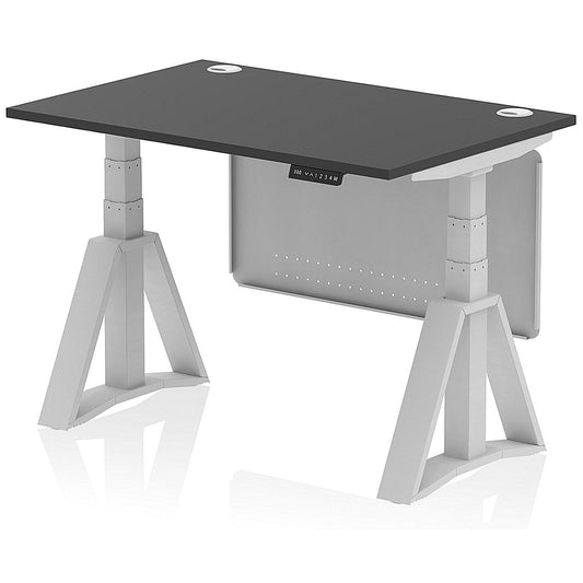 Air Modesty 1200mm Height Adjustable Cable Port Desk, Silver Leg with Piste Foot and Modesty Panel, Black Easy2Order : HA03670