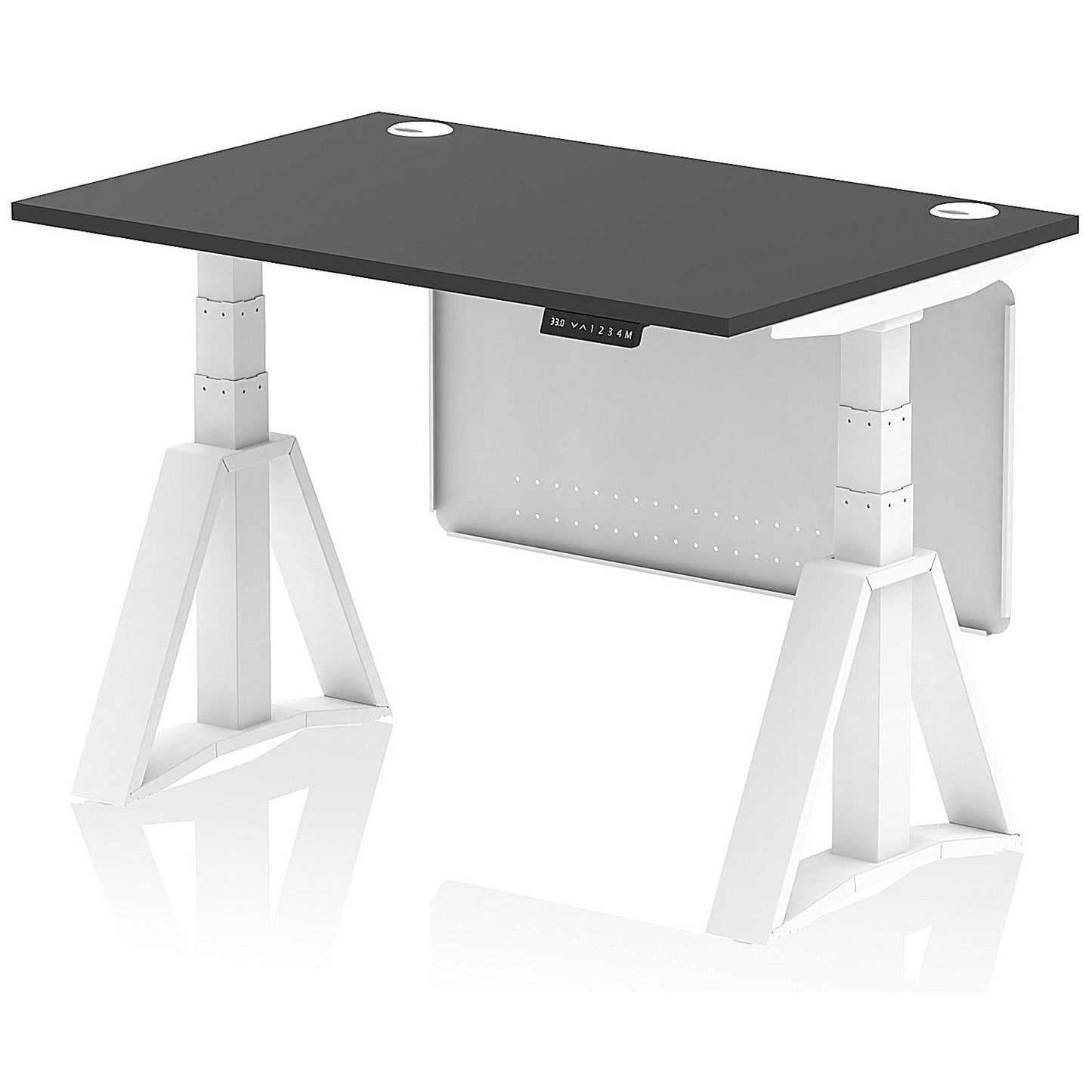 Air Modesty 1200mm Height Adjustable Cable Port Desk, White Leg with Piste Foot and Modesty Panel, Black Easy2Order : HA03671