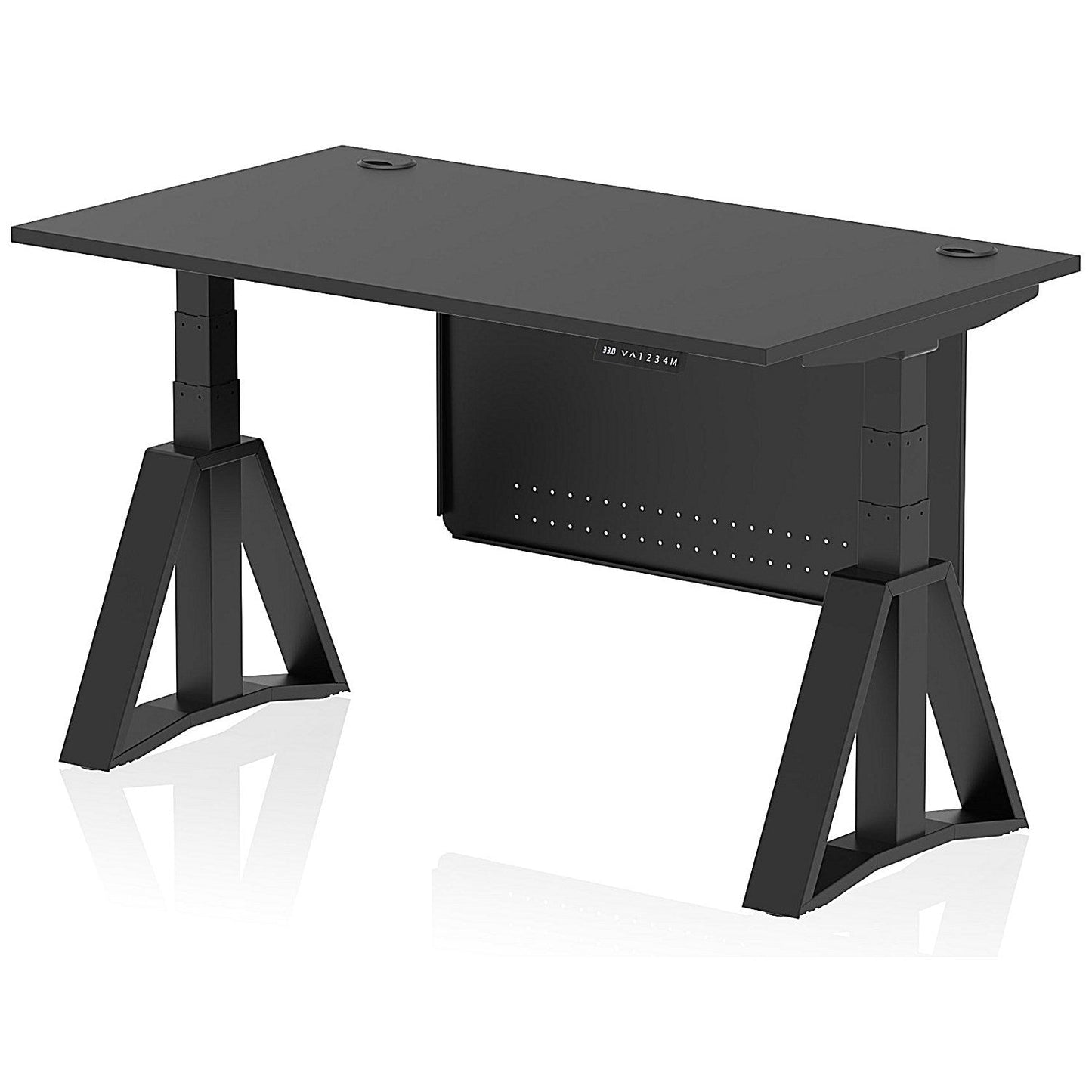 Air Modesty 1400mm Height Adjustable Cable Port Desk, Black Leg with Piste Foot and Modesty Panel, Black Easy2Order : HA03672