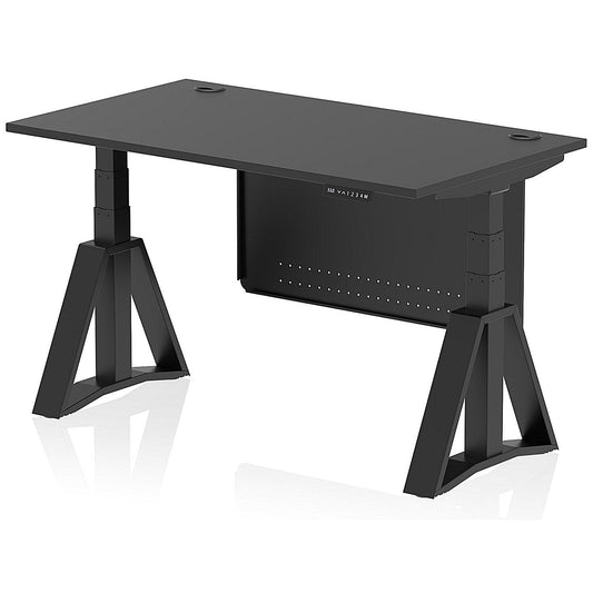 Air Modesty 1400mm Height Adjustable Cable Port Desk, Black Leg with Piste Foot and Modesty Panel, Black Easy2Order : HA03672