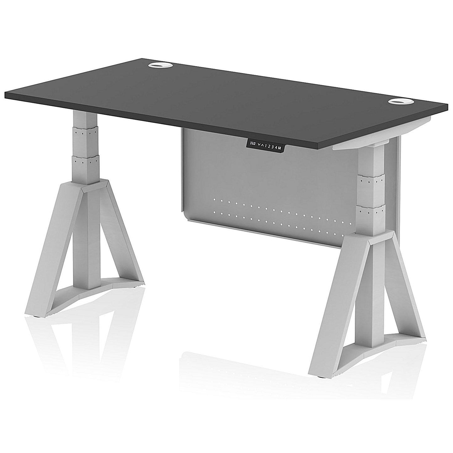 Air Modesty 1400mm Height Adjustable Cable Port Desk, Silver Leg with Piste Foot and Modesty Panel, Black Easy2Order : HA03673
