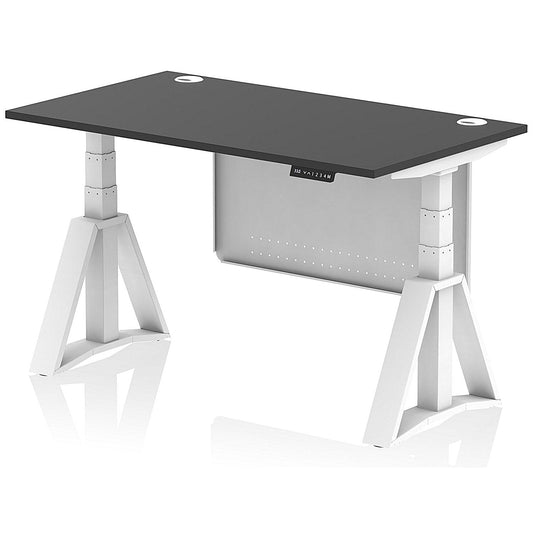 Air Modesty 1400mm Height Adjustable Cable Port Desk, White Leg with Piste Foot and Modesty Panel, Black Easy2Order : HA03674
