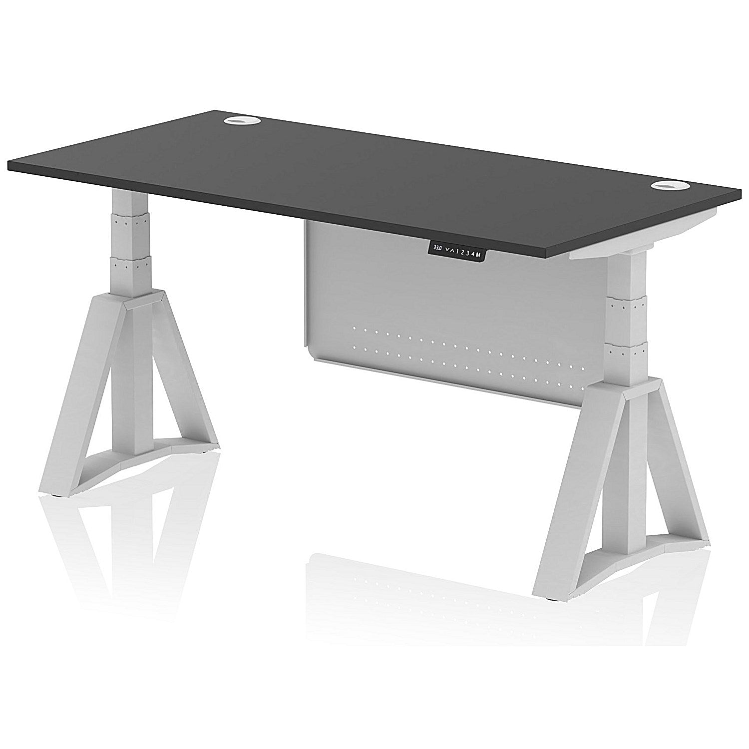 Air Modesty 1600mm Height Adjustable Cable Ports Desk, Silver Leg and Modesty Panel, Black Easy2Order : HA03676