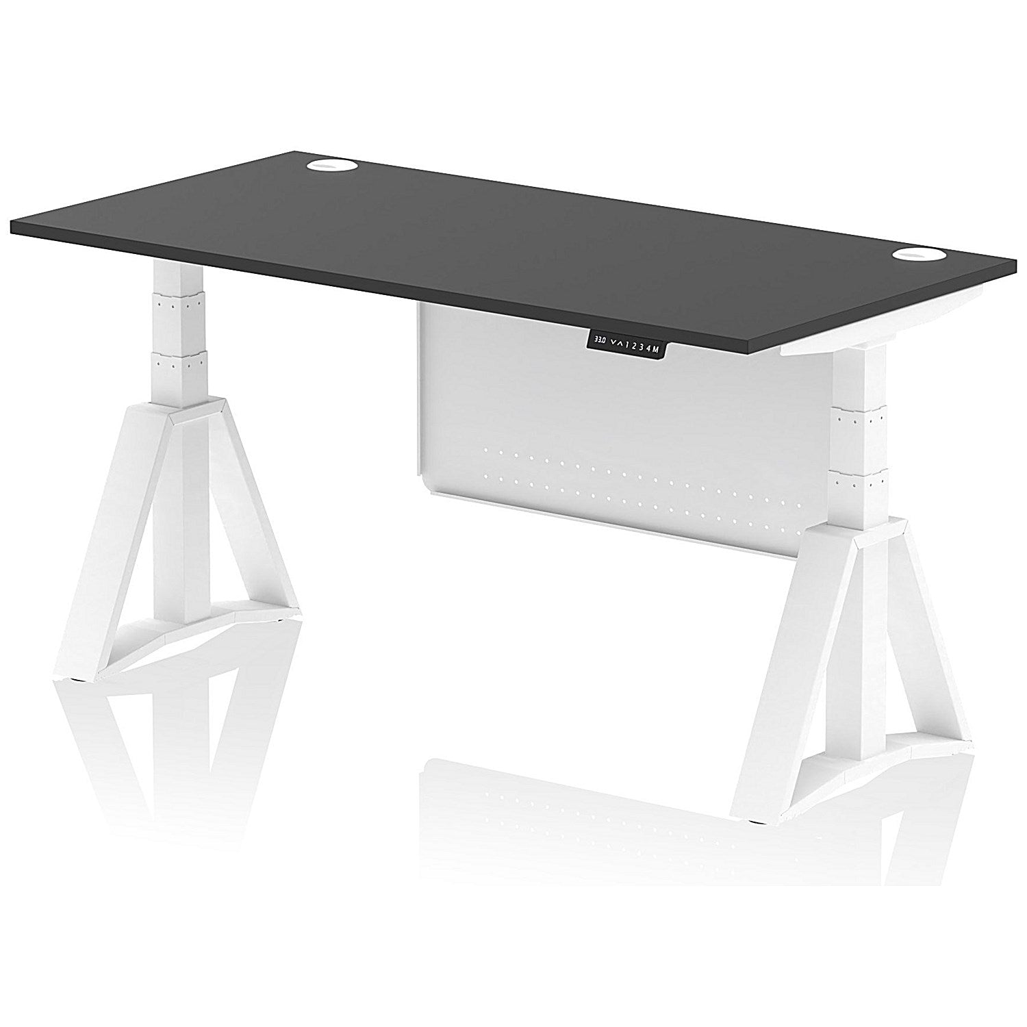 Air Modesty 1600mm Height Adjustable Cable Ports Desk, White Leg and Modesty Panel, Black Easy2Order : HA03677