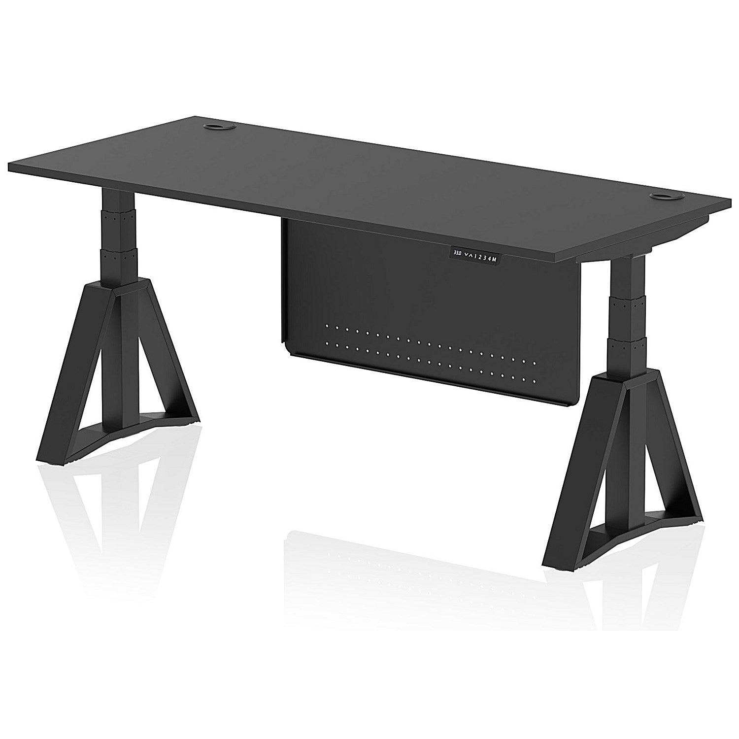Air Modesty 1800mm Height Adjustable Cable Port Desk, Black Leg with Piste Foot and Modesty Panel, Black Easy2Order : HA03678