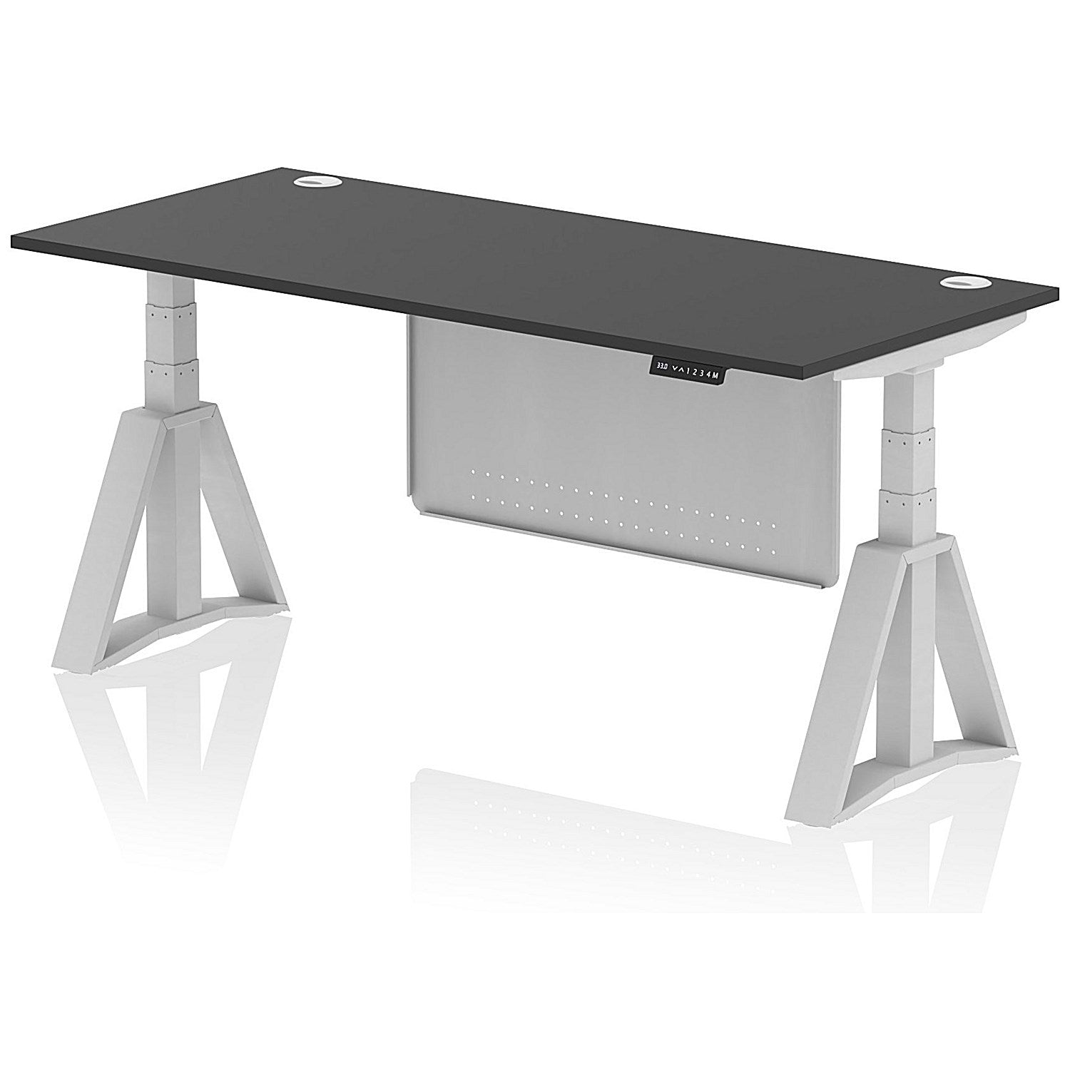 Air Modesty 1800mm Height Adjustable Cable Port Desk, Silver Leg with Piste Foot and Modesty Panel, Black Easy2Order : HA03679