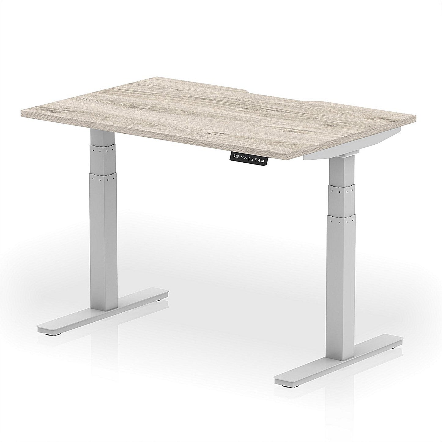 Air 1200mm Scalloped Edge Height Adjustable Desk, Silver Leg, Grey Oak Easy2Order : HA03781