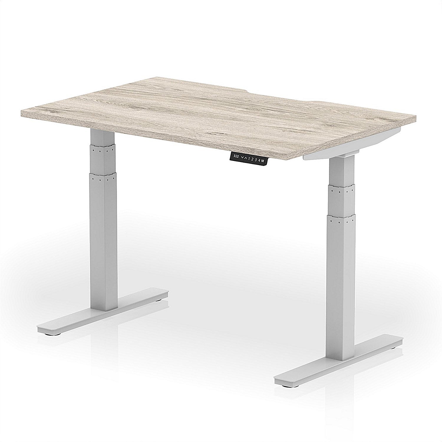 Air 1200mm Scalloped Edge Height Adjustable Desk, Silver Leg, Grey Oak Easy2Order : HA03781