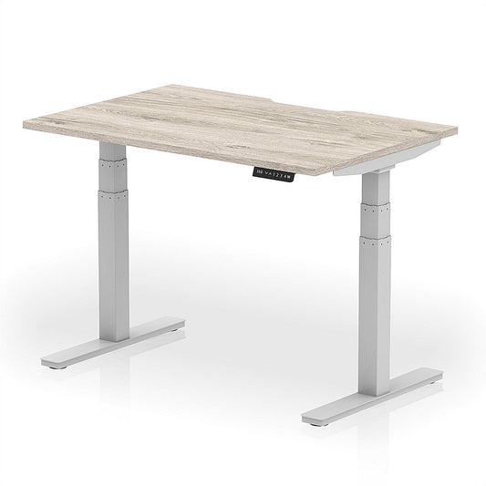 Air 1200mm Scalloped Edge Height Adjustable Desk, Silver Leg, Grey Oak Easy2Order : HA03781