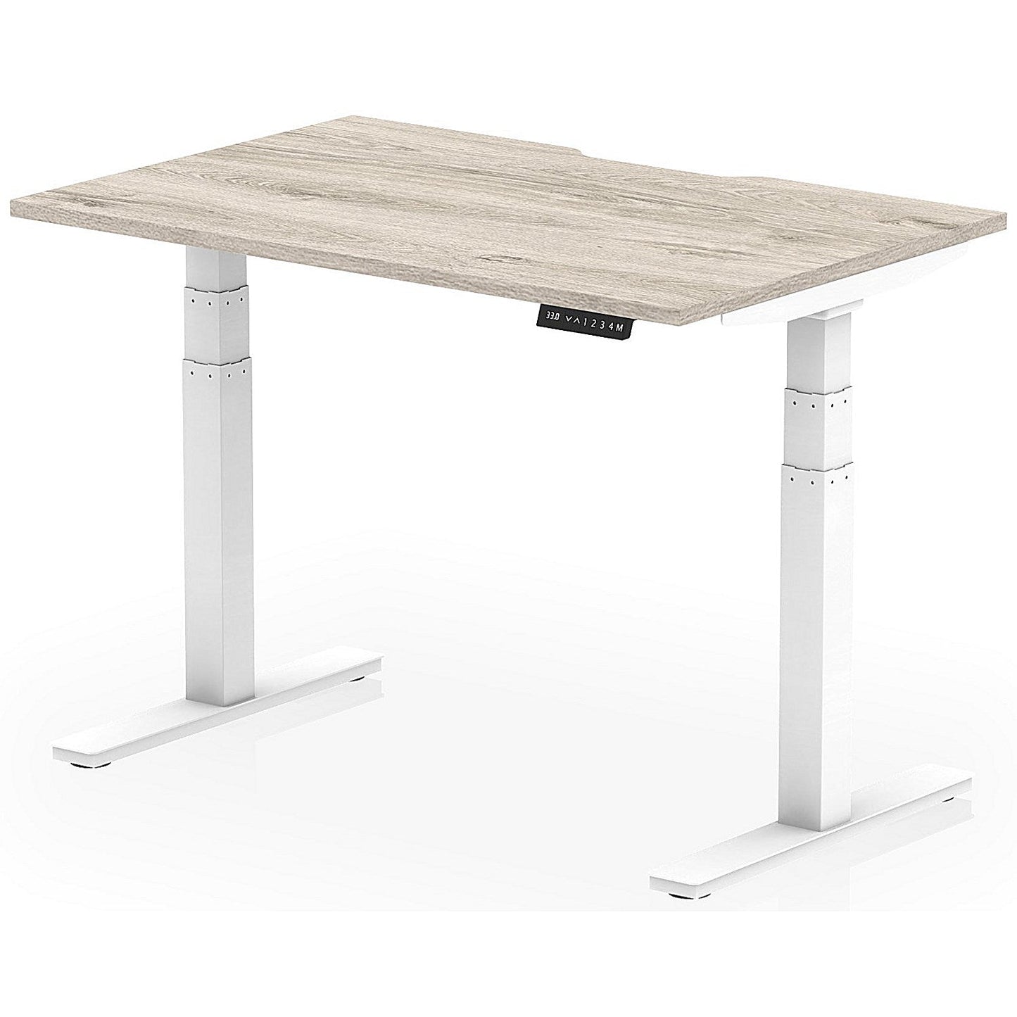 Air 1200mm Scalloped Edge Height Adjustable Desk, White Leg, Grey Oak Easy2Order : HA03782