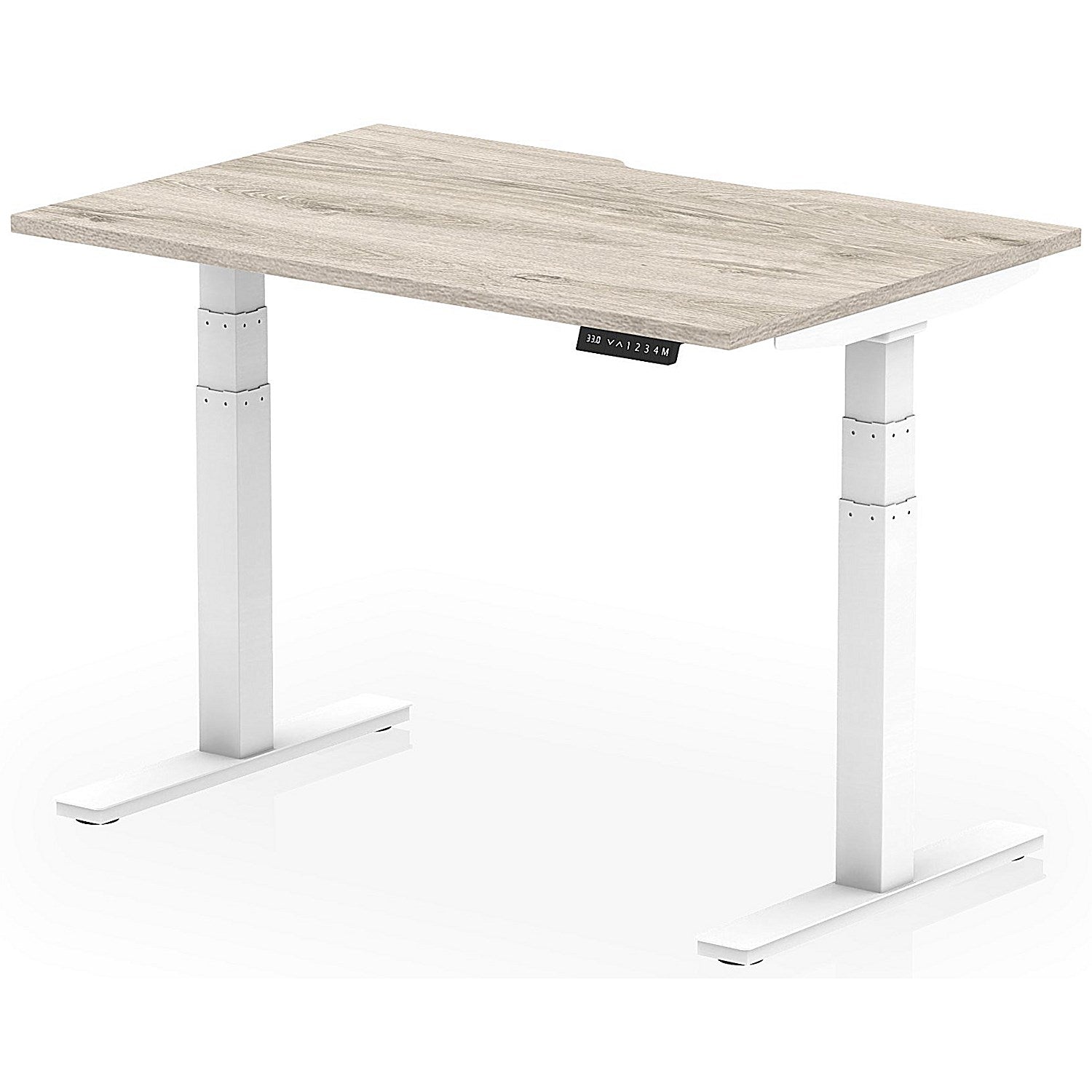 Air 1200mm Scalloped Edge Height Adjustable Desk, White Leg, Grey Oak Easy2Order : HA03782