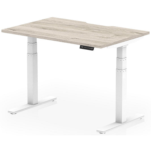 Air 1200mm Scalloped Edge Height Adjustable Desk, White Leg, Grey Oak Easy2Order : HA03782