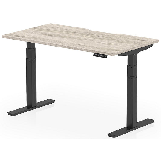 Air 1400mm Scalloped Edge Height Adjustable Desk, Black Leg, Grey Oak Easy2Order : HA03798