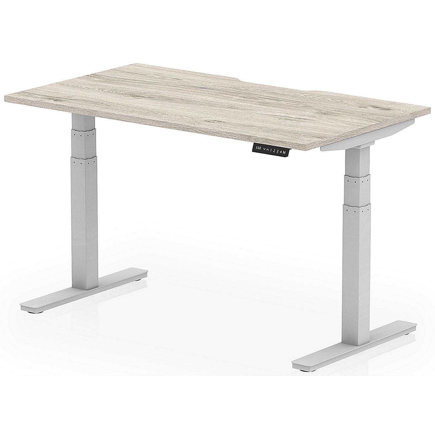 Air 1400mm Scalloped Edge Height Adjustable Desk, Silver Leg, Grey Oak Easy2Order : HA03799