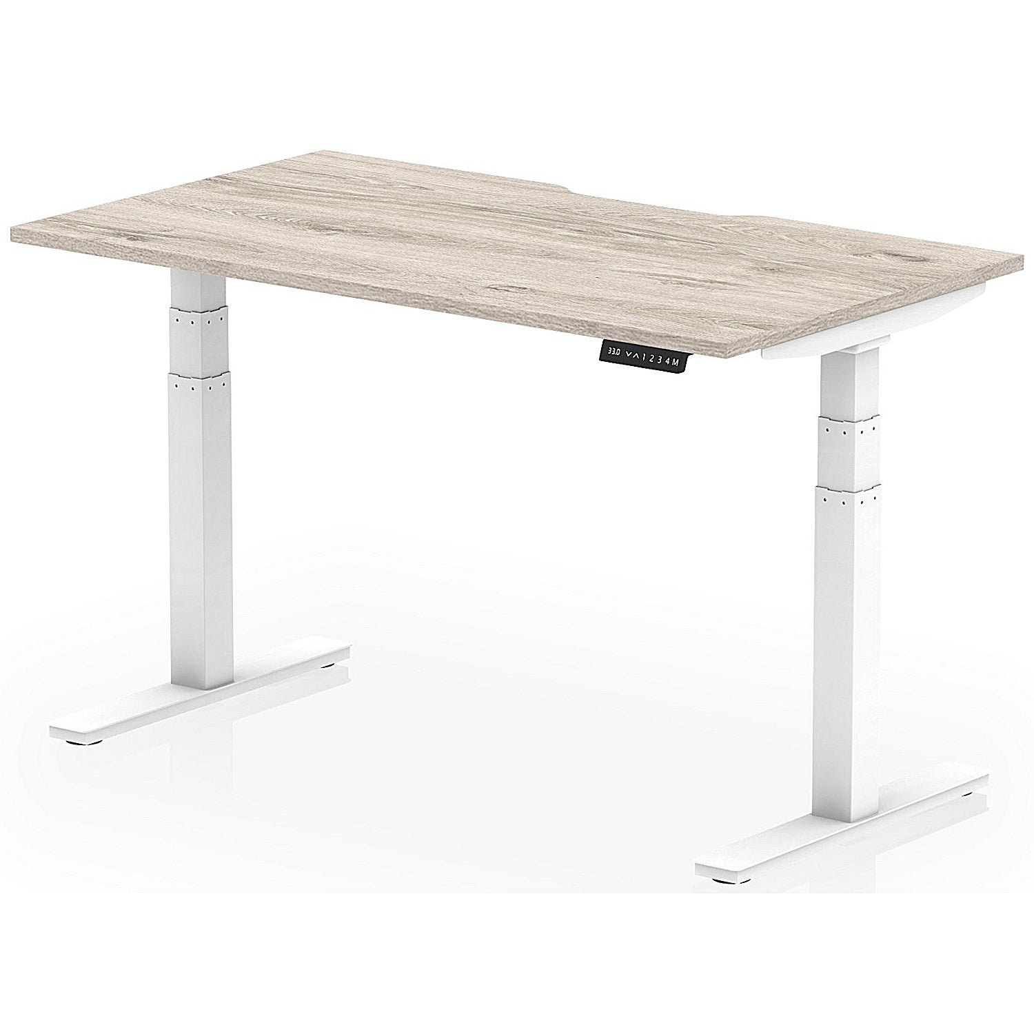 Air 1400mm Scalloped Edge Height Adjustable Desk, White Leg, Grey Oak Easy2Order : HA03800