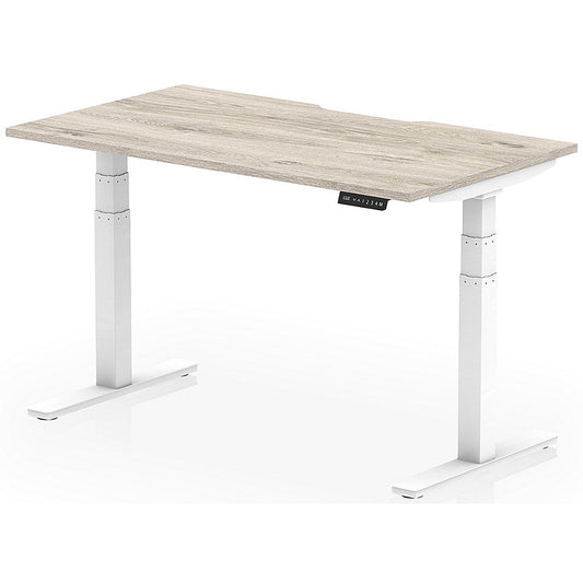 Air 1400mm Scalloped Edge Height Adjustable Desk, White Leg, Grey Oak Easy2Order : HA03800