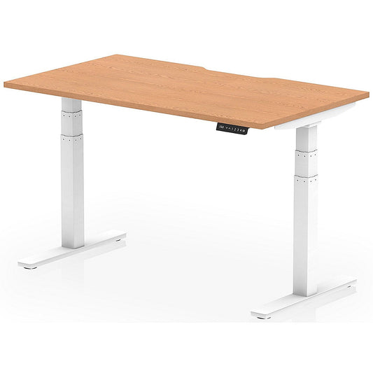 Air 1400mm Scalloped Edge Height Adjustable Desk, White Leg, Oak Easy2Order : HA03806