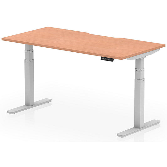 Air 1600mm Scalloped Edge Height Adjustable Desk, Silver Leg, Beech Easy2Order : HA03814