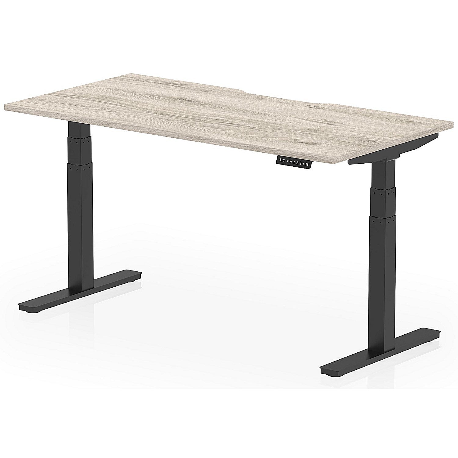 Air 1600mm Scalloped Edge Height Adjustable Desk, Black Leg, Grey Oak Easy2Order : HA03816