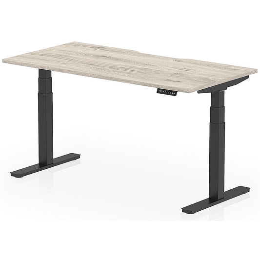 Air 1600mm Scalloped Edge Height Adjustable Desk, Black Leg, Grey Oak Easy2Order : HA03816