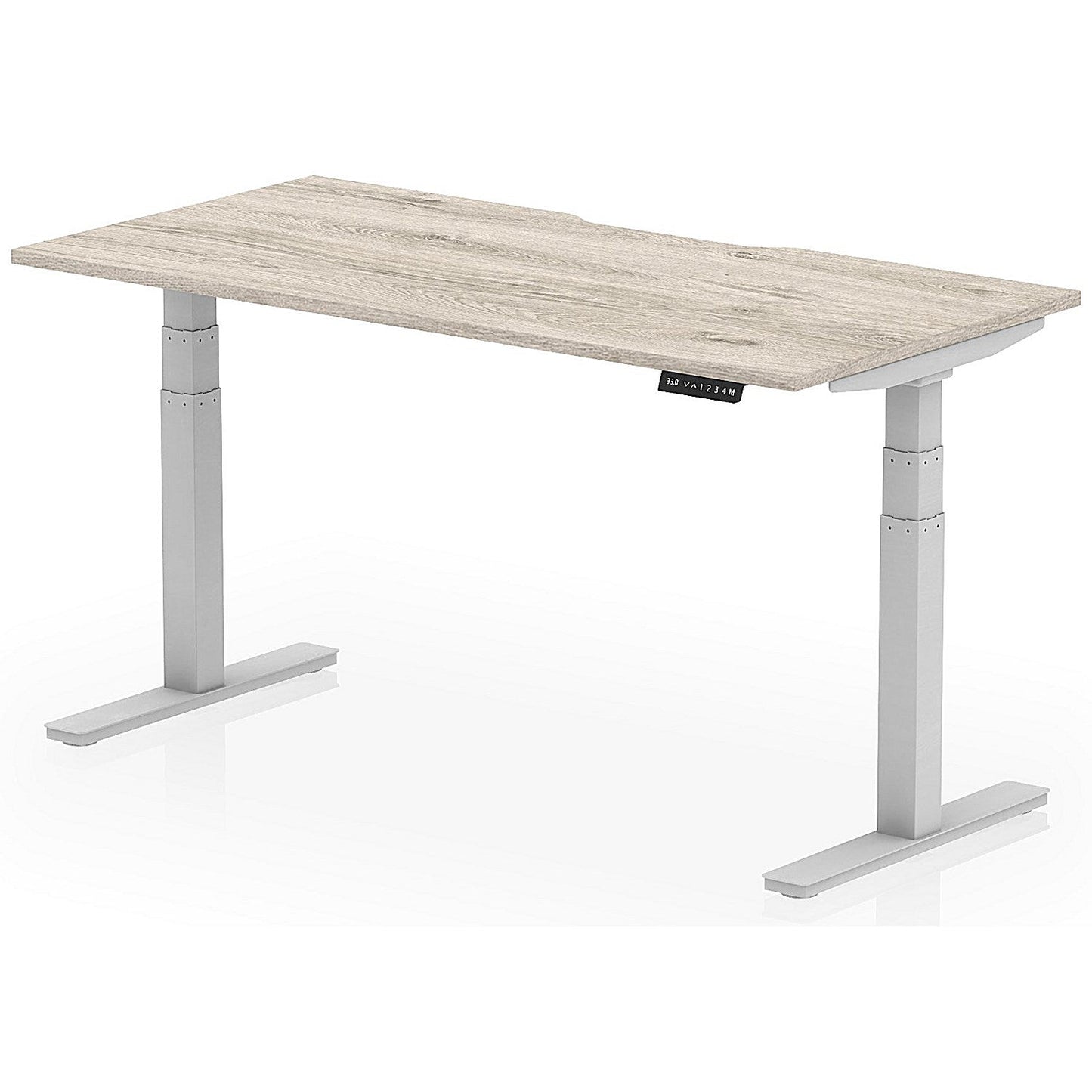Air 1600mm Scalloped Edge Height Adjustable Desk, Silver Leg, Grey Oak Easy2Order : HA03817