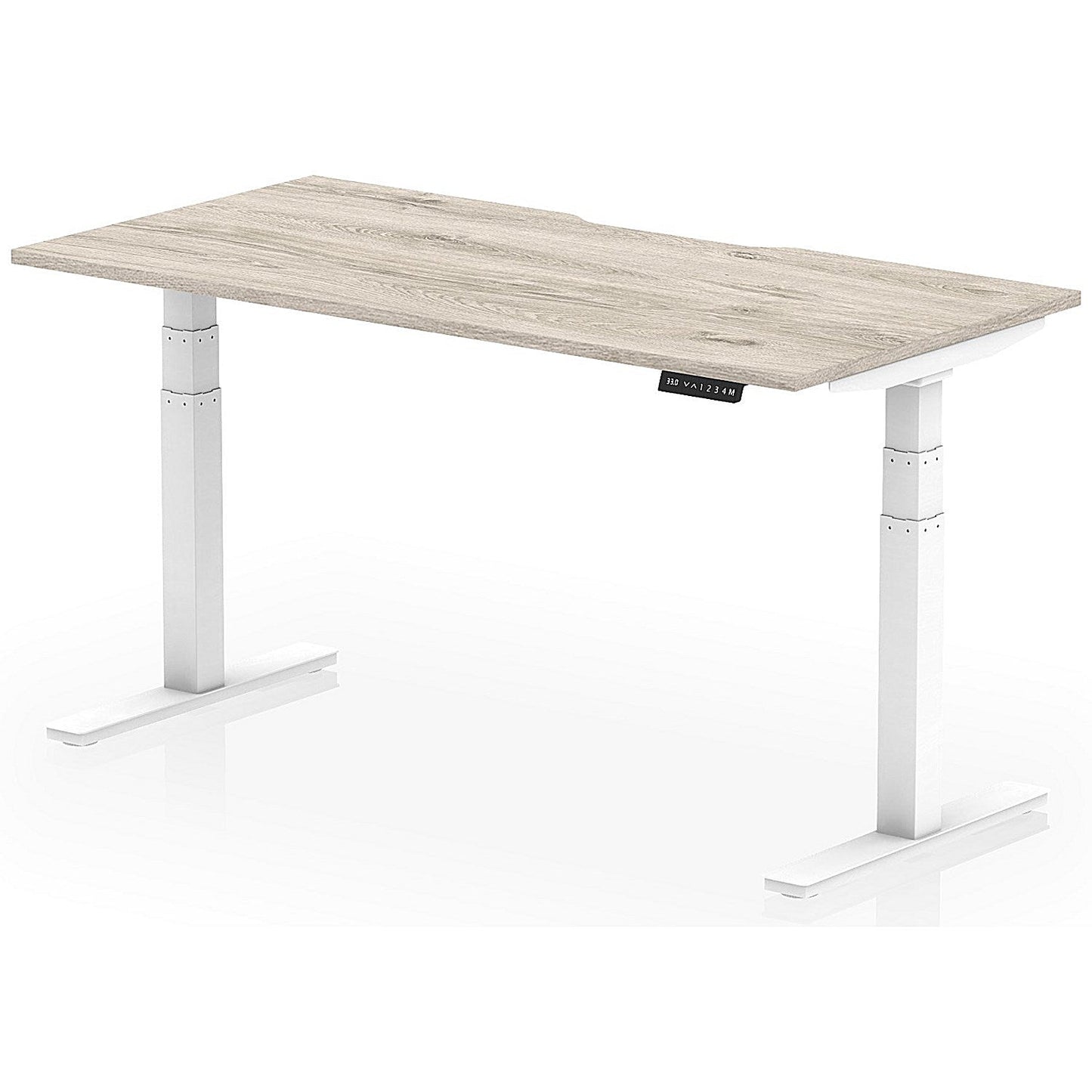 Air 1600mm Scalloped Edge Height Adjustable Desk, White Leg, Grey Oak Easy2Order : HA03818