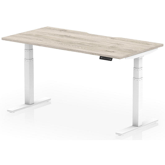 Air 1600mm Scalloped Edge Height Adjustable Desk, White Leg, Grey Oak Easy2Order : HA03818