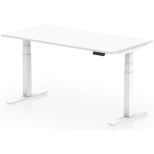 Air 1600mm Scalloped Edge Height Adjustable Desk, White Leg, White Easy2Order : HA03830