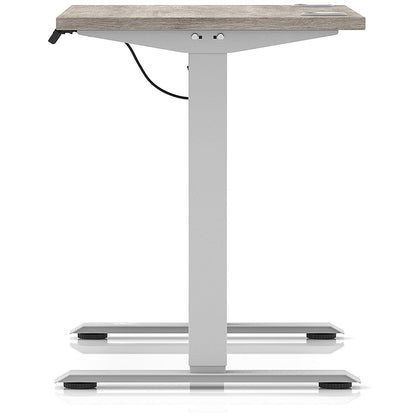 Air Lite 1000mm Slim Height Adjustable Office Desk, Silver Leg, Grey Oak