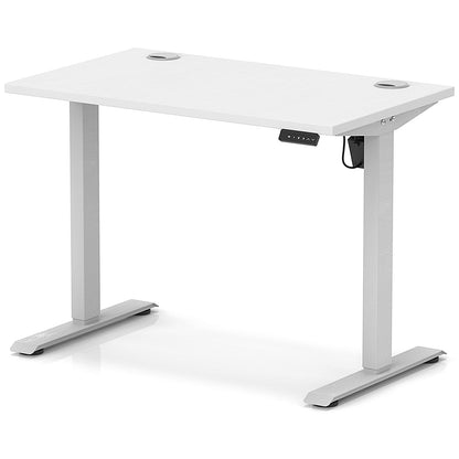 Air Lite 1000mm Slim Height Adjustable Office Desk, Silver Leg, White