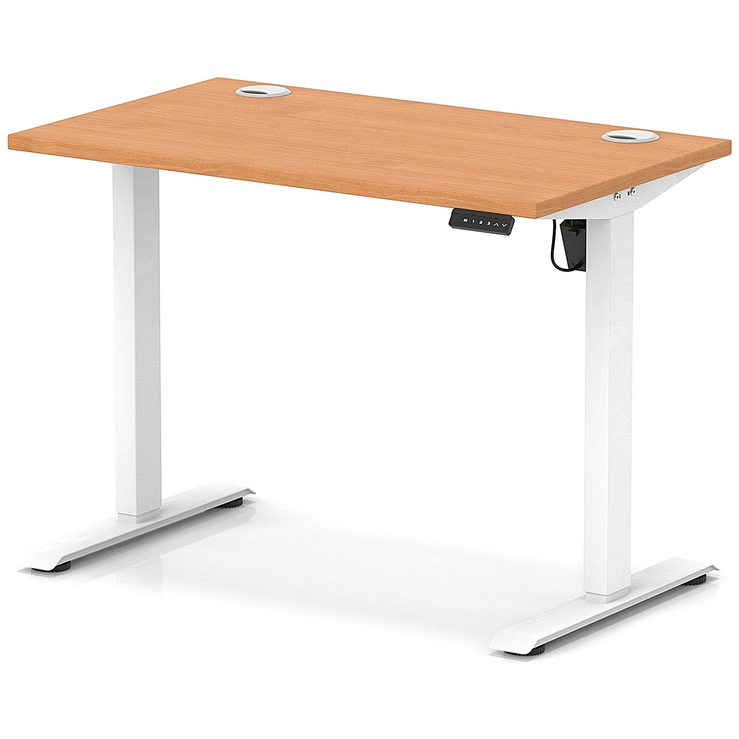 Air Lite 1000mm Slim Height Adjustable Office Desk, White Leg, Beech