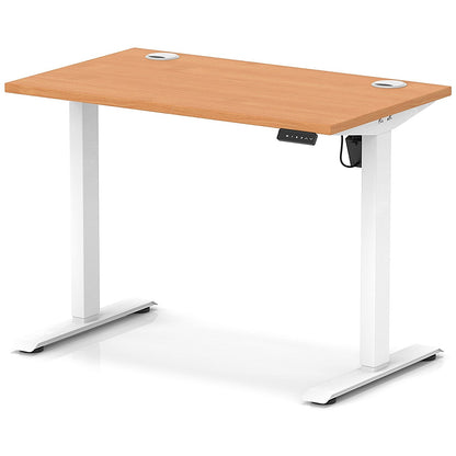 Air Lite 1000mm Slim Height Adjustable Office Desk, White Leg, Beech