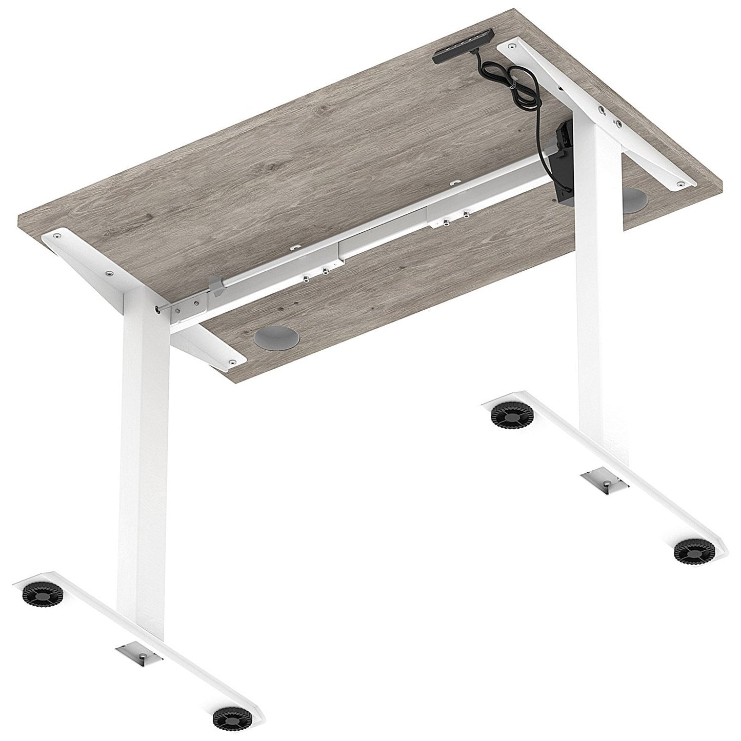 Air Lite 1000mm Slim Height Adjustable Office Desk, White Leg, Grey Oak