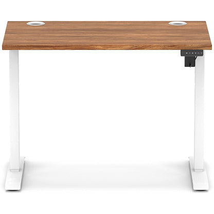Air Lite 1000mm Slim Height Adjustable Office Desk, White Leg, Walnut