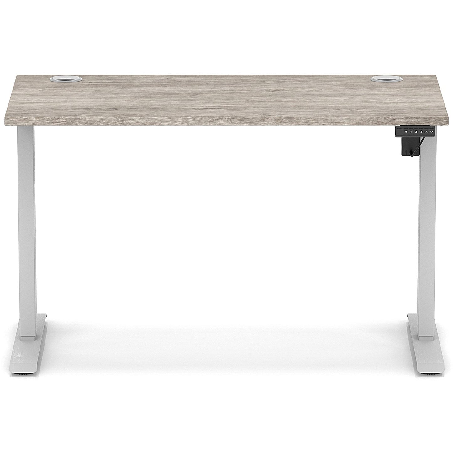 Air Lite 1200mm Slim Height Adjustable Office Desk, Silver Leg, Grey Oak