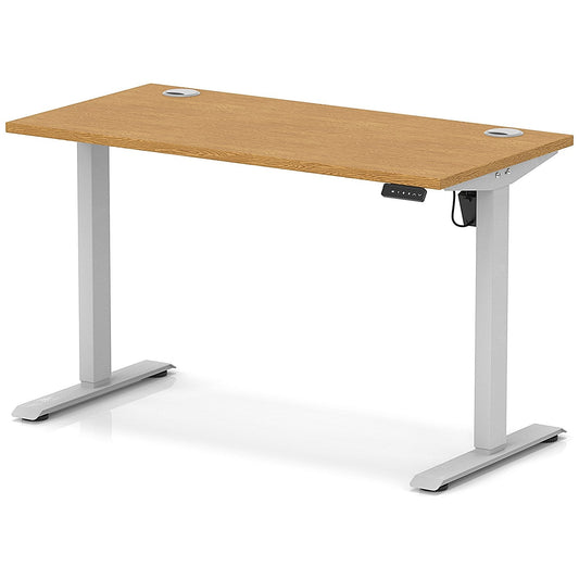 Air Lite 1200mm Slim Height Adjustable Office Desk, Silver Leg, Oak