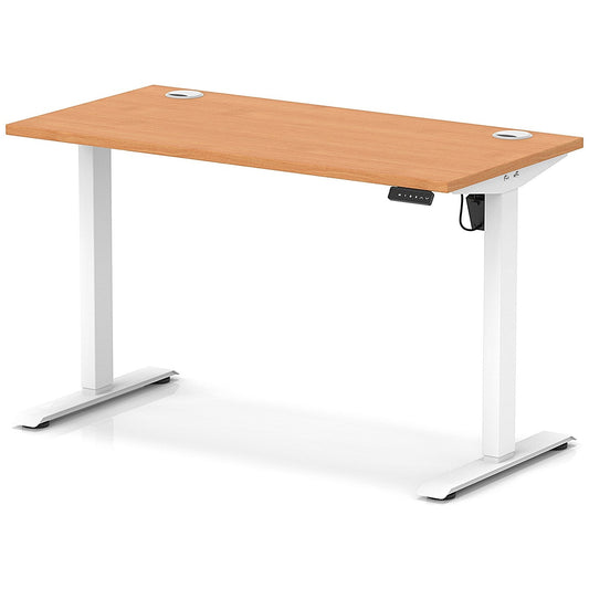 Air Lite 1200mm Slim Height Adjustable Office Desk, White Leg, Beech