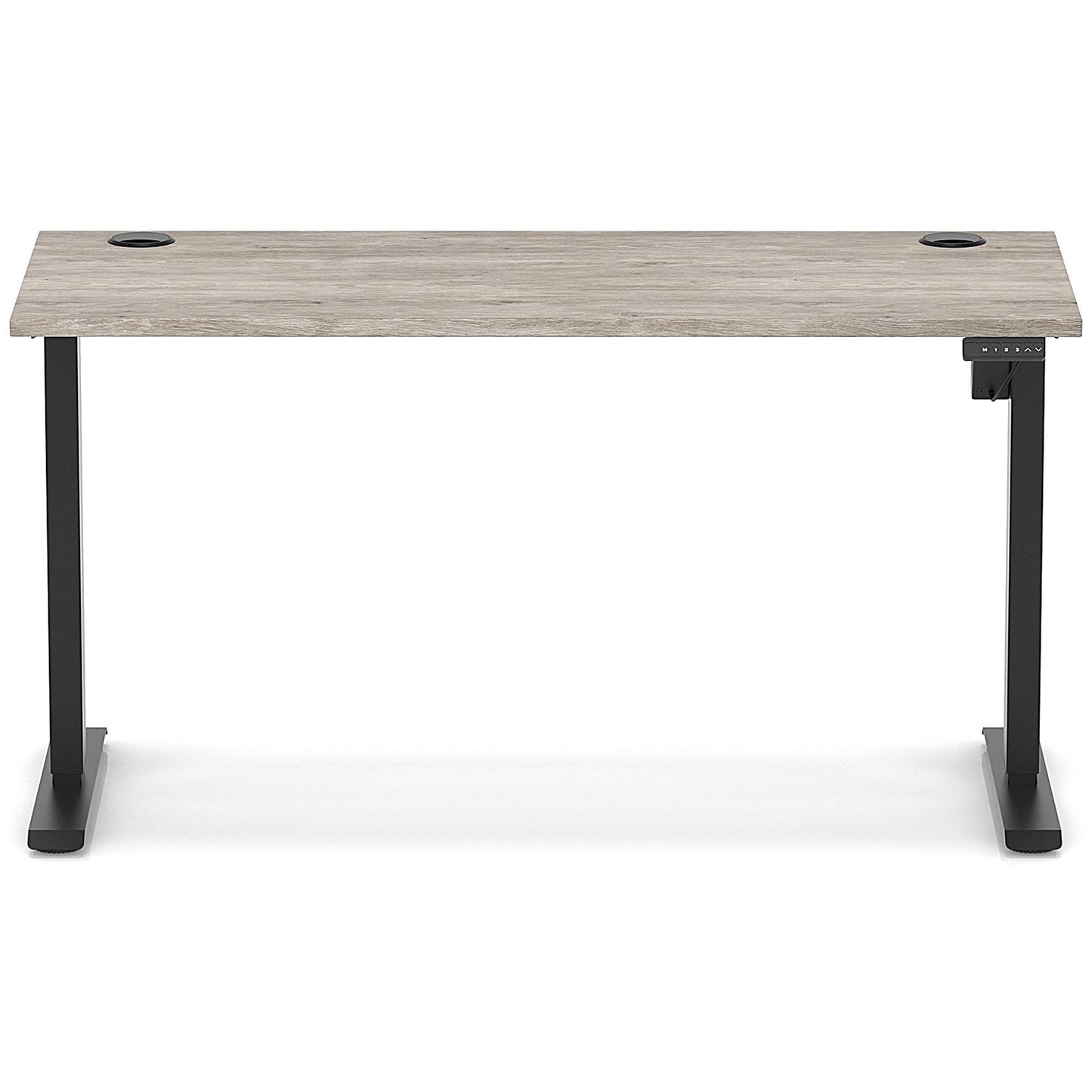 Air Lite 1400mm Slim Height Adjustable Office Desk, Black Leg, Grey Oak