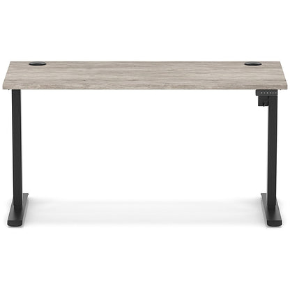 Air Lite 1400mm Slim Height Adjustable Office Desk, Black Leg, Grey Oak