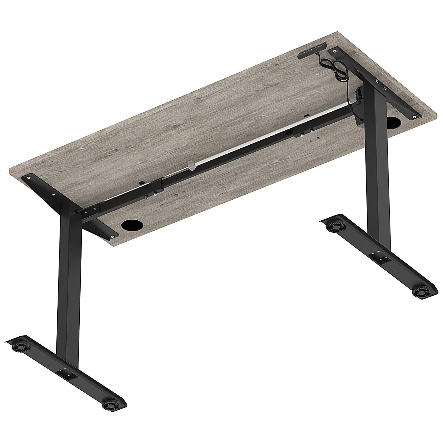 Air Lite 1400mm Slim Height Adjustable Office Desk, Black Leg, Grey Oak