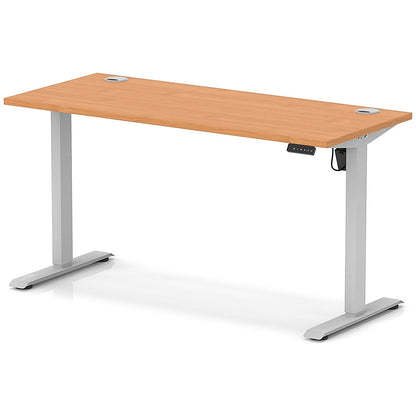 Air Lite 1400mm Slim Height Adjustable Office Desk, Silver Leg, Beech