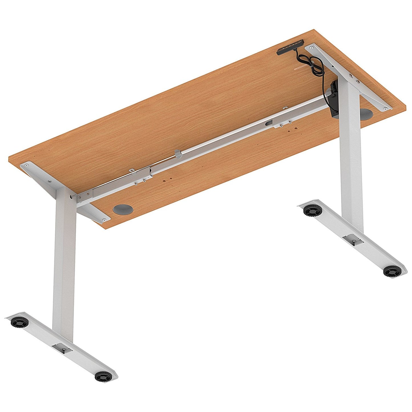 Air Lite 1400mm Slim Height Adjustable Office Desk, Silver Leg, Beech