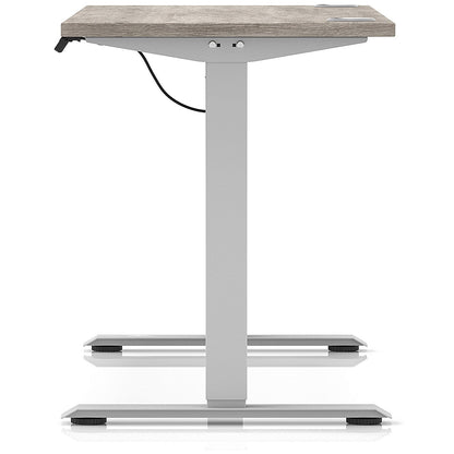 Air Lite 1400mm Slim Height Adjustable Office Desk, Silver Leg, Grey Oak