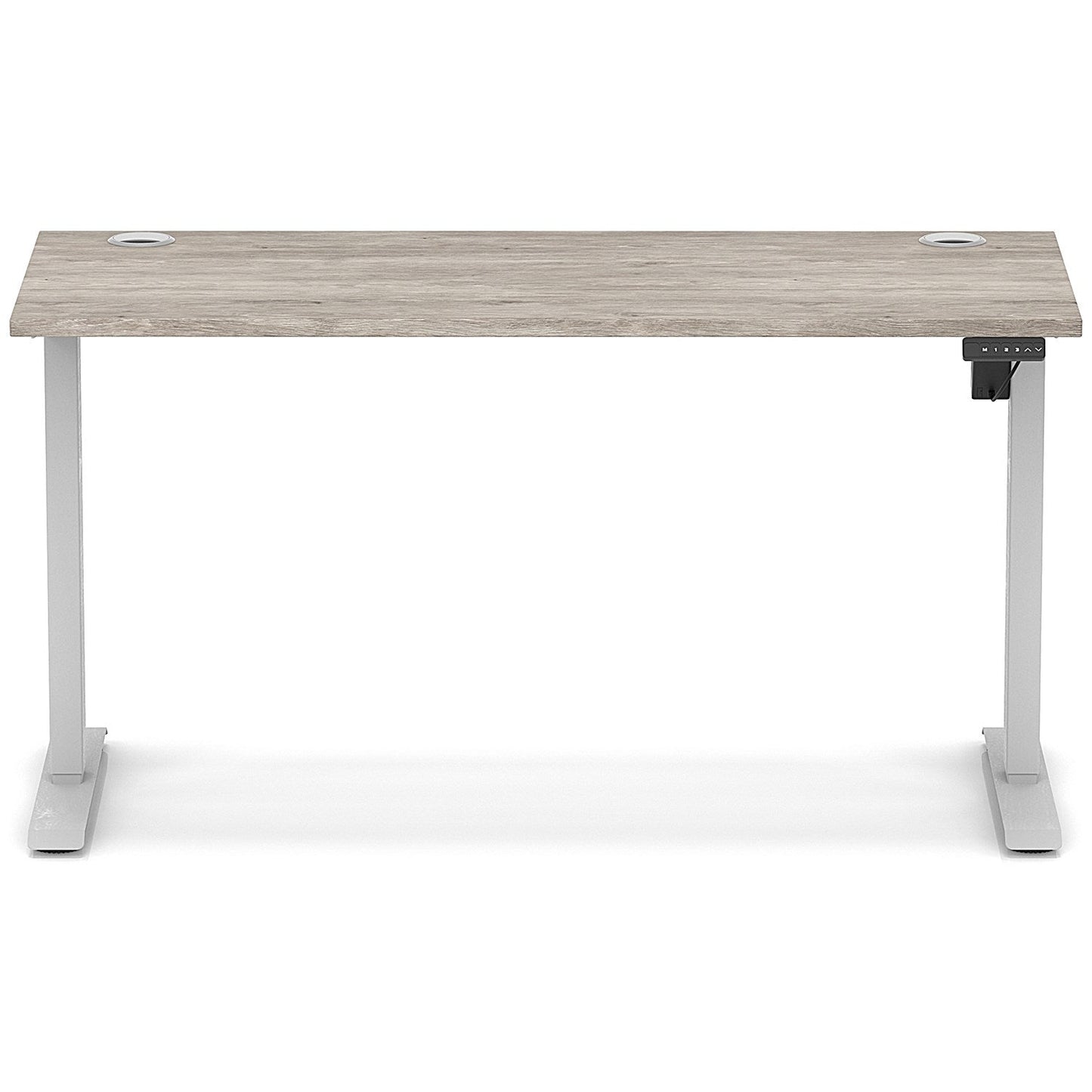 Air Lite 1400mm Slim Height Adjustable Office Desk, Silver Leg, Grey Oak