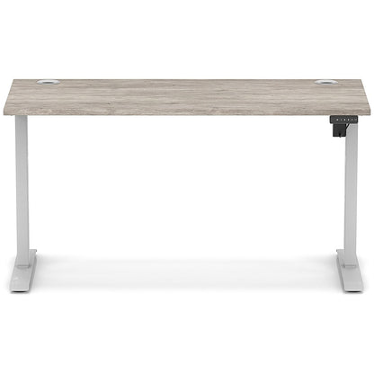 Air Lite 1400mm Slim Height Adjustable Office Desk, Silver Leg, Grey Oak
