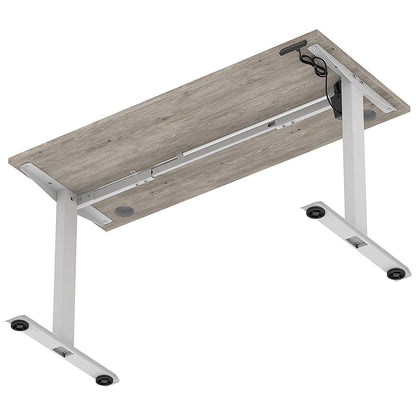 Air Lite 1400mm Slim Height Adjustable Office Desk, Silver Leg, Grey Oak