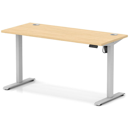 Air Lite 1400mm Slim Height Adjustable Office Desk, Silver Leg, Maple