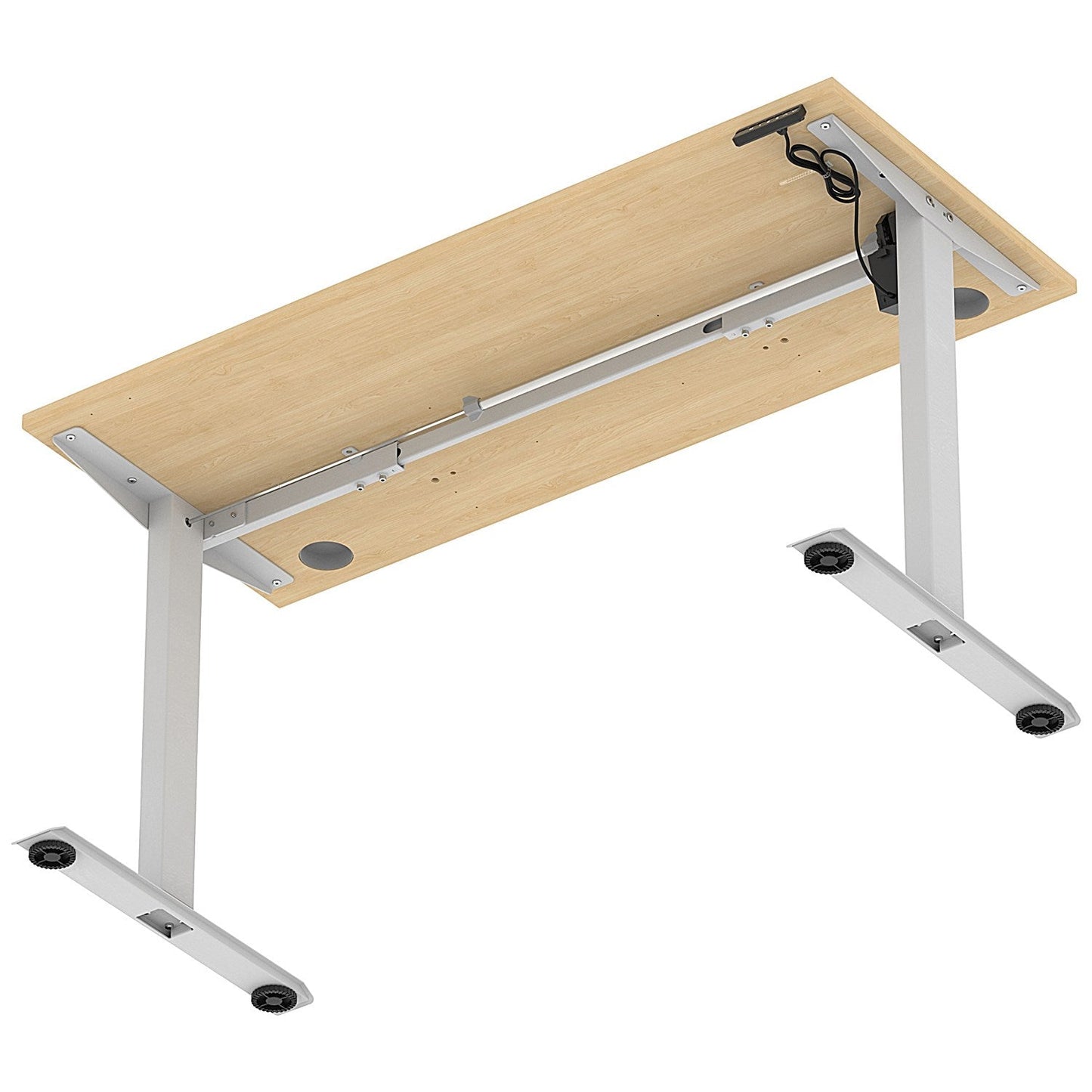 Air Lite 1400mm Slim Height Adjustable Office Desk, Silver Leg, Maple