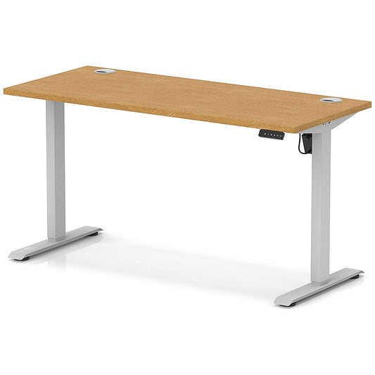 Air Lite 1400mm Slim Height Adjustable Office Desk, Silver Leg, Oak